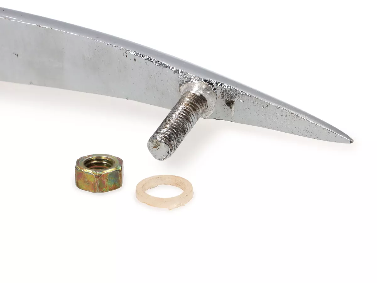 Crête de garde boue -QUALITÉ OEM- Vespa V50, SR50, 50 SS, V90, 90 SS, V 100, PV125, ET3, Super, VBA1T, VBB1T - longueur=160mm, écartement des trous=87mm - version avec noix