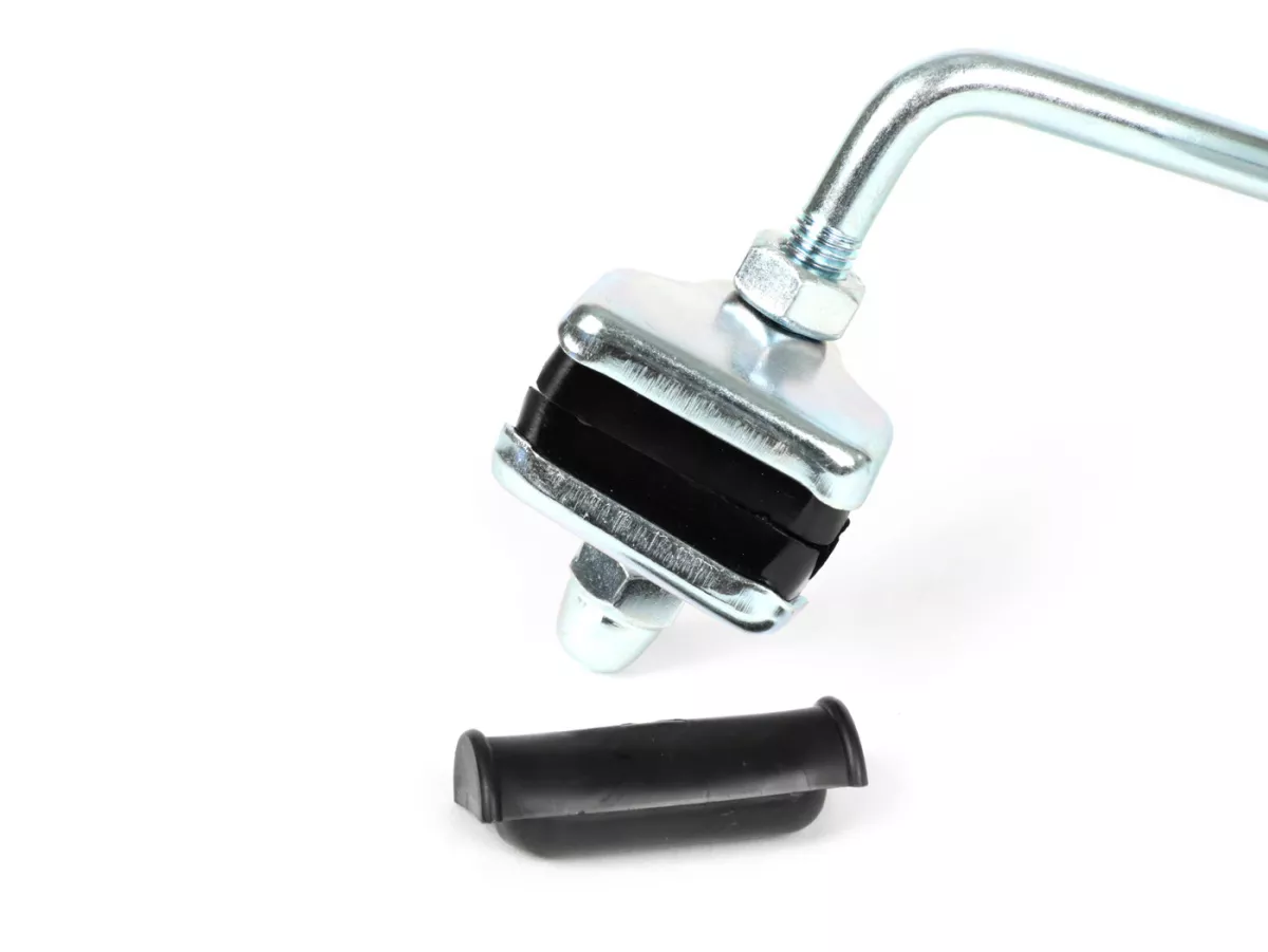 Espejo -BUMM cromado, acero inoxidable, espejo con abrazadera para escudo de piernas - Vespa/Lambretta universal grande - izquierda