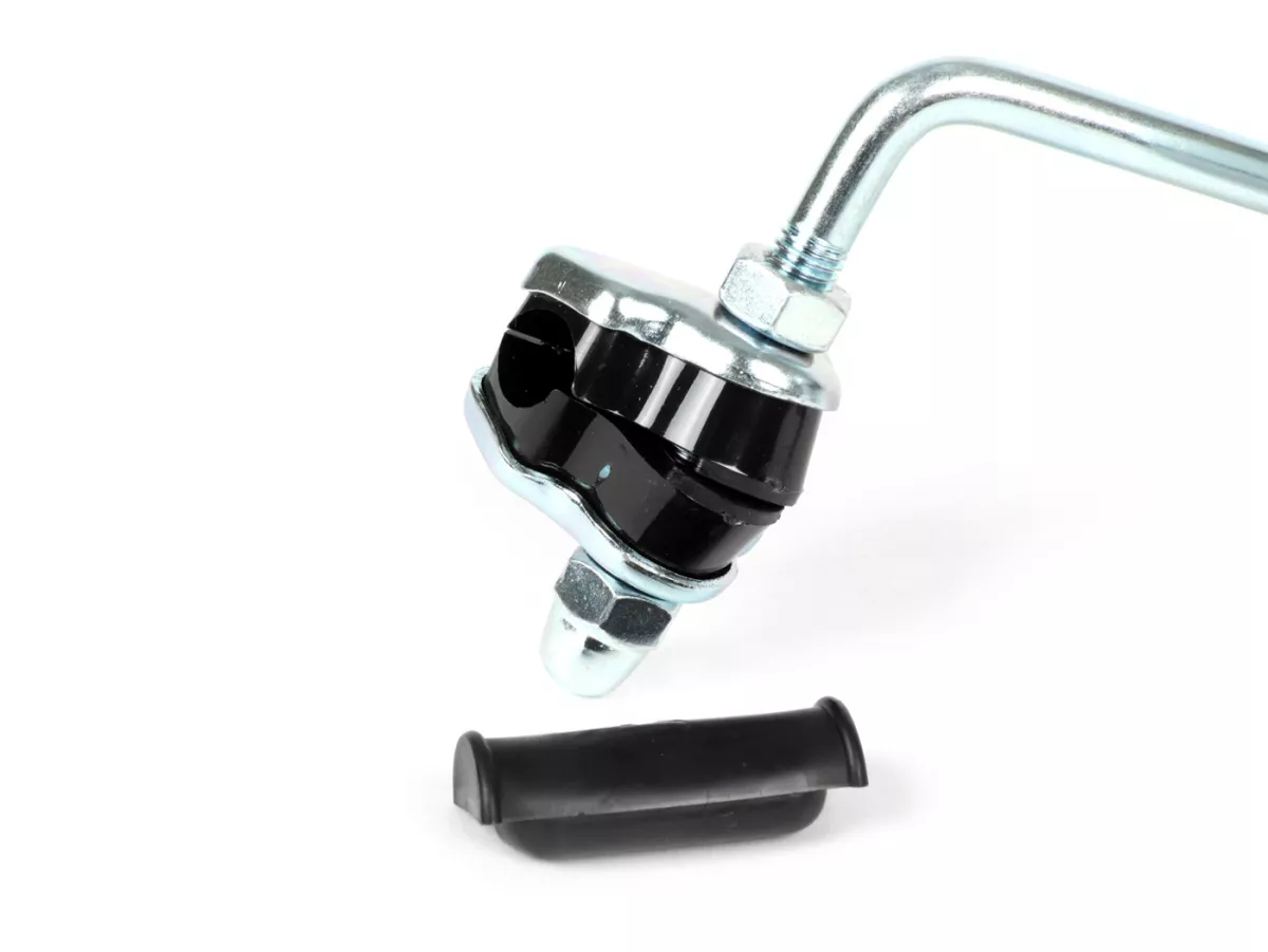 Espejo -BUMM cromado, acero inoxidable, espejo con abrazadera para escudo de piernas - Vespa/Lambretta universal grande - izquierda