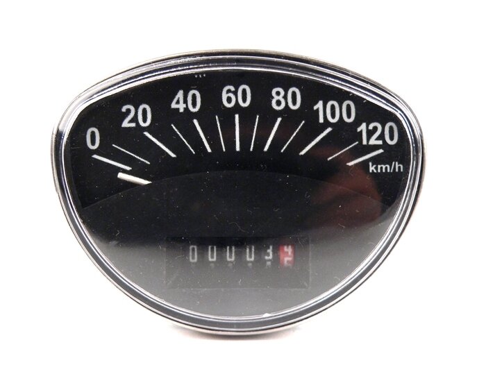 Speedometer -IMPOR- Vespa Rally180 (VSD1T), Rally200 (VSE1T), Sprint, PV125 - 120km/jam (dial hitam, angka putih)