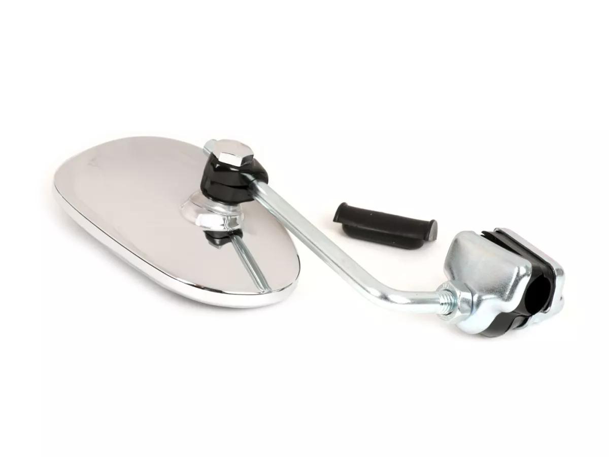 Spiegel -BUMM Chrom, Edelstahl, Beinschild Klemmspiegel- Vespa/Lambretta universal klein - rechts