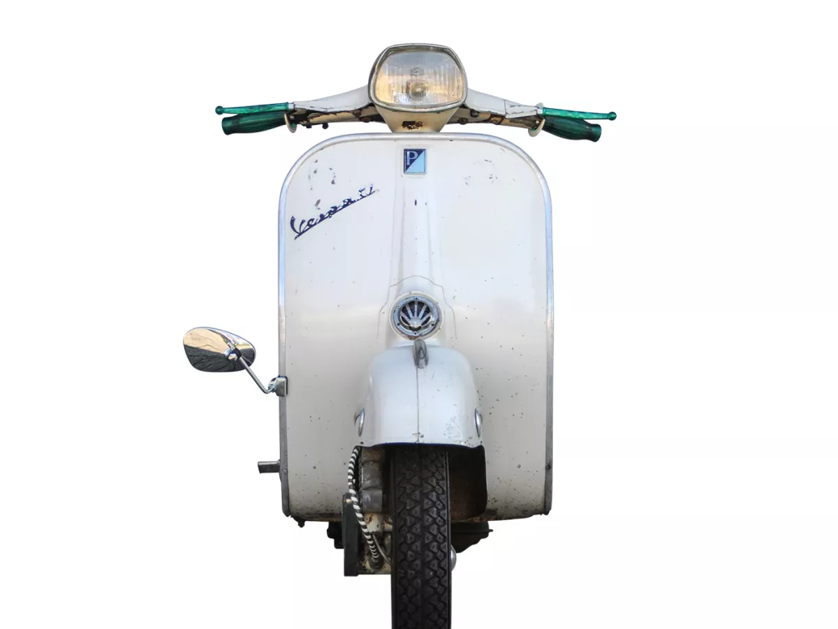 Spiegel -BUMM Chrom, Edelstahl, Beinschild Klemmspiegel- Vespa/Lambretta universal klein - rechts