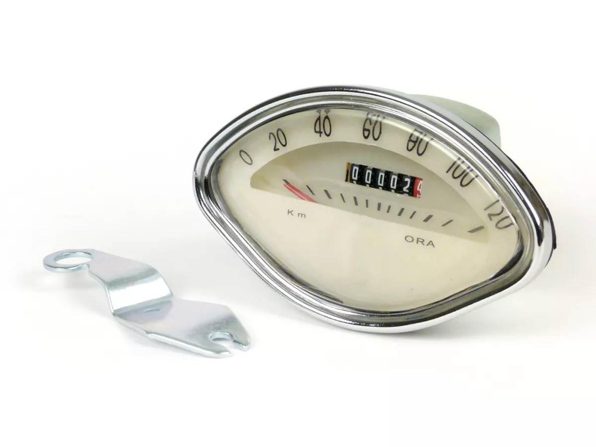 Snelheidsmeter -IMPORT- Vespa VBA, VBB, GL150 (VLA1T), GT125 (VNL2T), GTR125 (VNL2T), Sprint150 (VLB1T), GS150 / GS3 (VS5T), GS160 / GS4 (VSB1T), SS180 (VSC1T) - rechthoekig logo 120km/h - Rechthoekig logo 120km/h
