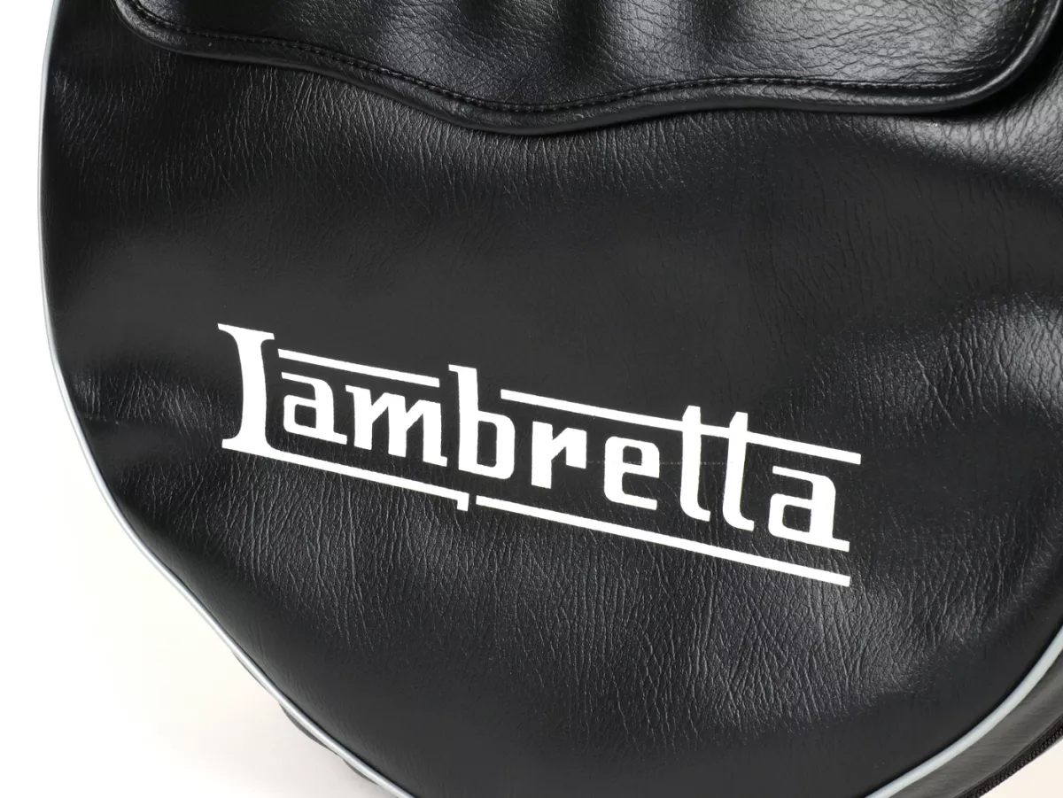 Spare wheel cover -IMPORT- Lambretta 3.50 - 10- black, with pouch, grey piping
