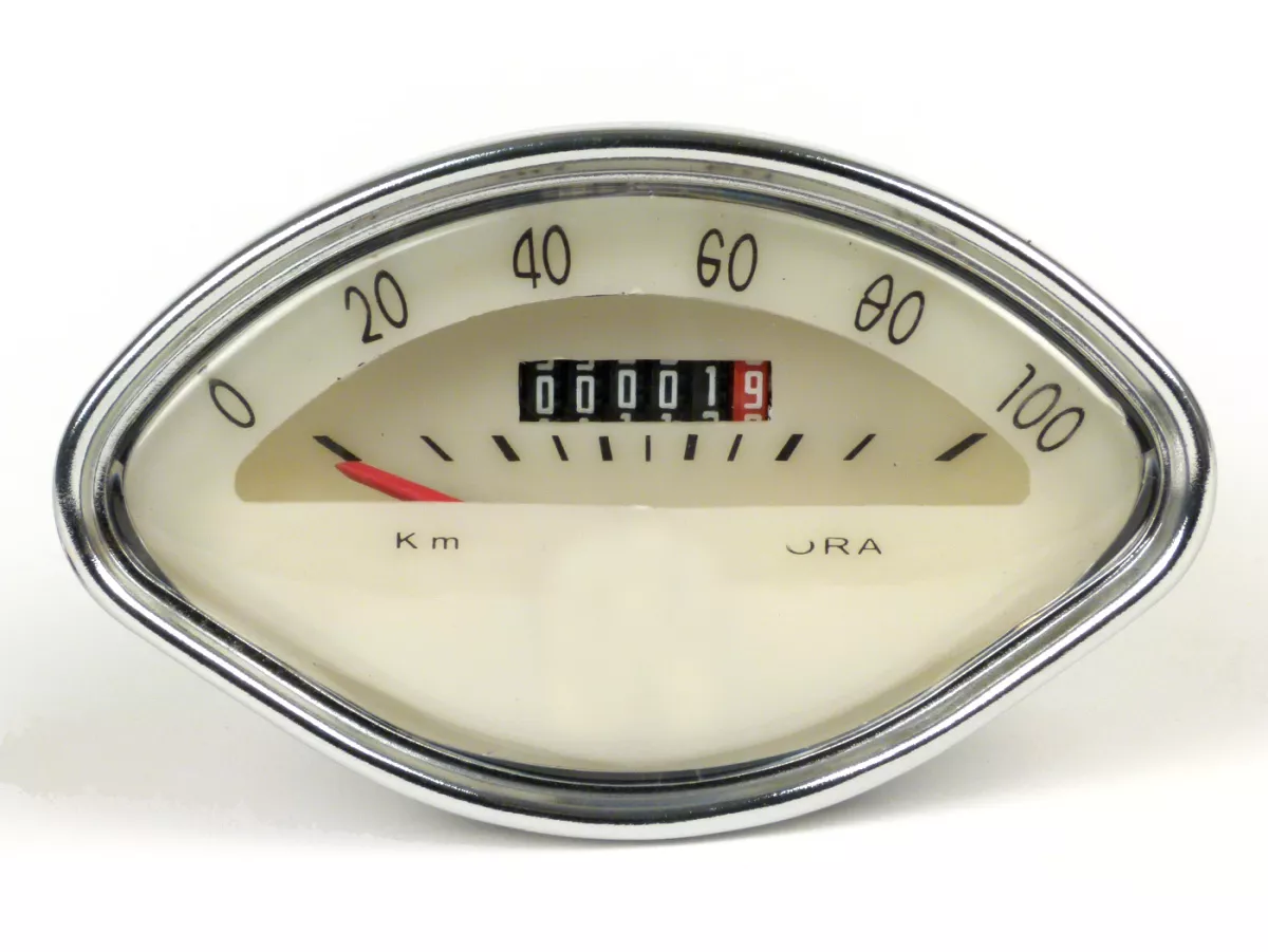 Speedo -IMPORT-shape- VBA, VBB, GL150 (VLA1T), GT125 (VNL2T), GTR125 (VNL2T), Sprint - rectangular logo 100km/h -