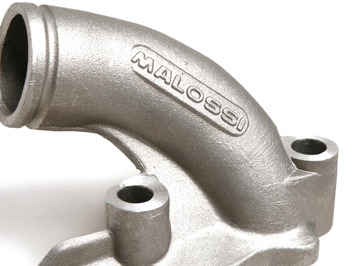 Pipe d’admission -MALOSSI valve rotative- Vespa PX80, PX125, PX150, PX200, Sprint, Rally180 (VSD1T), Rally200 (VSE1T) - Ø connexion=34mm (carburateurs Ø28-30mm - PHBH, VHSH, PWK28, TMX30, Smartcarb 26-28)