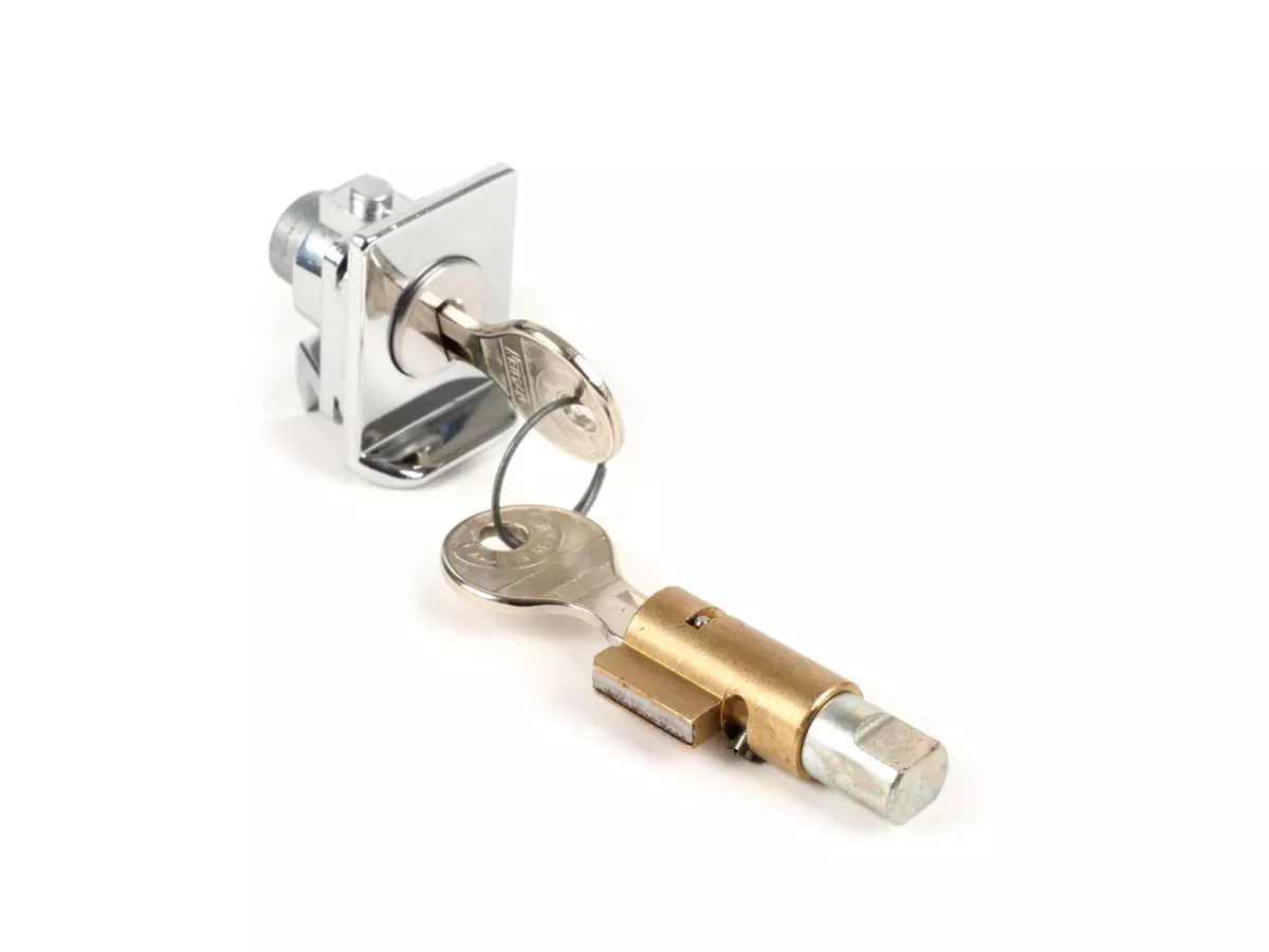 Juego de cerraduras -PIAGGIO (NOS) (Original NEIMAN) 38,5x4mm- Vespa PX(-1984), V50 Special(V5A2T/V5A3T), GT125(VNL2T 62685-), GTR125(VNL2T), TS(VNL3T), PV125(VMA2T 028960-), ET3(VMB1T), Super 150(VBC1T) - 2 piezas (cerradura dirección + cerradura maleter