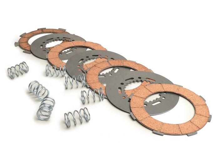 Clutch friction plate set -VESPA type 7 springs- 4 friction plates (incl. springs and steel plates)