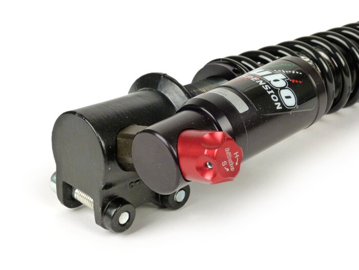 Shock absorber front -BITUBO GEV BlackEdition, 240mm (-2013, 2017-2022)- Vespa GT, GTL, GTS, GTV 125-300 - black