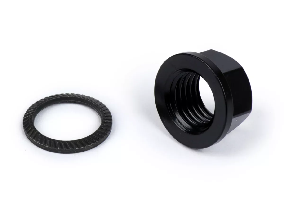 Kopplingsmutter M12 x 1,50 krage Ø=18,6mm h=9mm SW=15 -BGM PRO- (används som ersättning för kronmutter lämplig för Vespa PX, Rally180 (VSD1T), Rally200 (VSE1T), Sprint, T5 125cc, Cosa1)