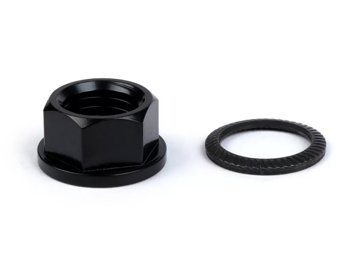 Kopplingsmutter M12 x 1,50 krage Ø=18,6mm h=9mm SW=15 -BGM PRO- (används som ersättning för kronmutter lämplig för Vespa PX, Rally180 (VSD1T), Rally200 (VSE1T), Sprint, T5 125cc, Cosa1)
