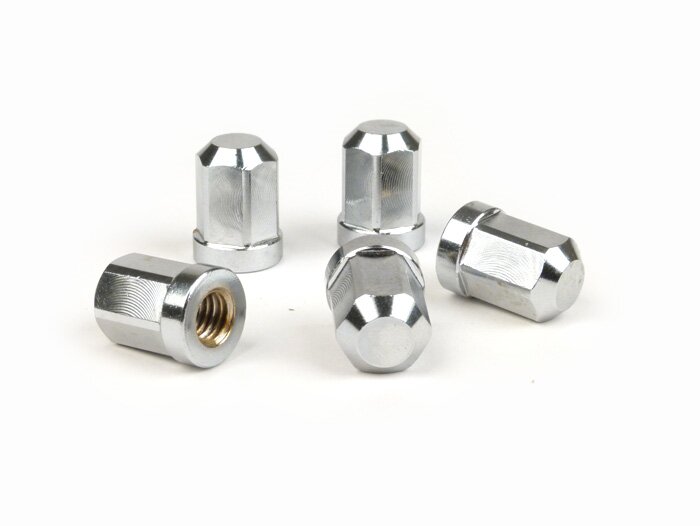 Juego de tuercas de sombrerete para llanta tubeless -M8 con collar 14mm- tipo FA Italia - SW=12mm, cromado