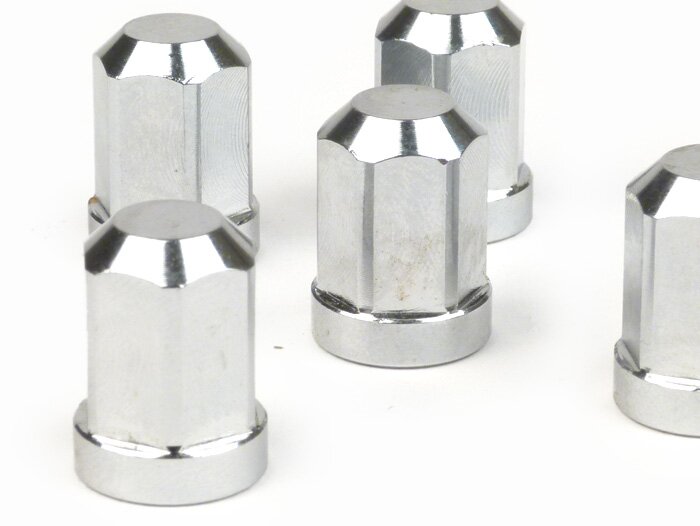 Juego de tuercas de sombrerete para llanta tubeless -M8 con collar 14mm- tipo FA Italia - SW=12mm, cromado
