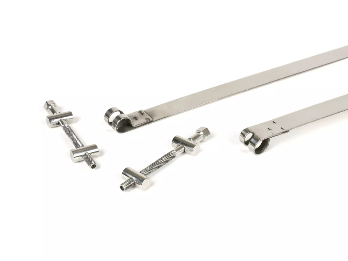 XXL Fuel tank strap set -LAMBRETTA- LI, LIS, SX, TV (Serie 2-3), DL, GP - stainless steel