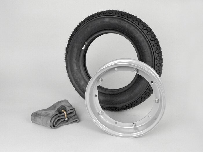 Komplett däcksats -VESPA MICHELIN S83- 3.50 - 10 tum TL 59J (förstärkt) - Fälg 2.10-10 Grå