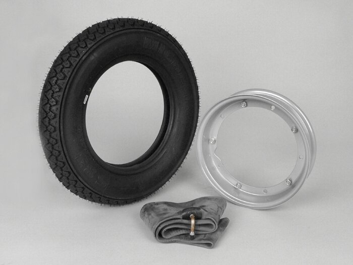 Komplett däcksats -VESPA MICHELIN S83- 3.50 - 10 tum TL 59J (förstärkt) - Fälg 2.10-10 Grå