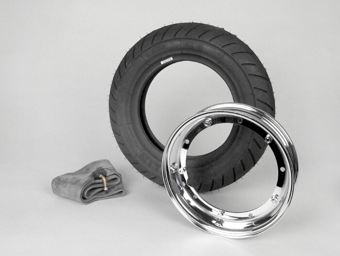 Ban lengkap -VESPA MICHELIN S1- 3.50 - 10 inci TL/TT 51J - pelek 2.10-10 chrome