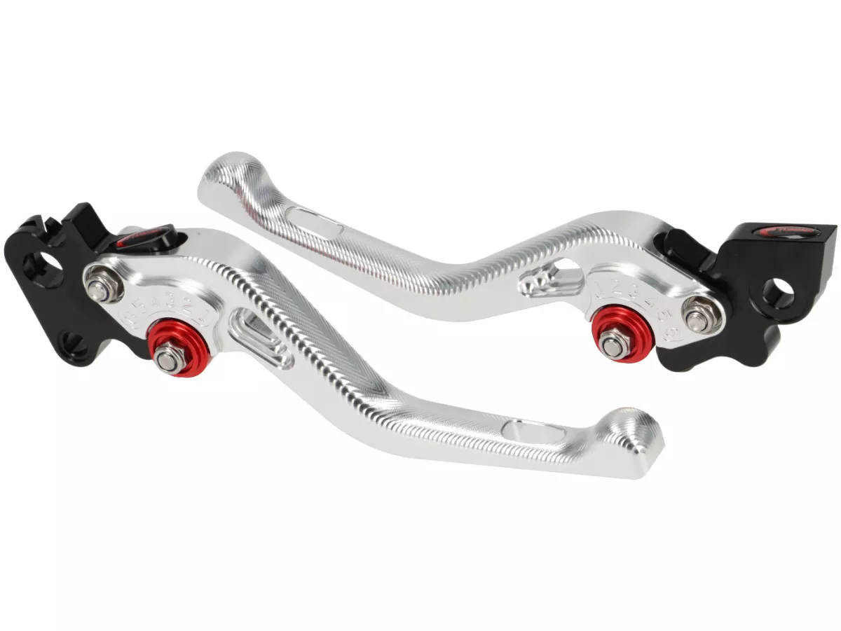 Maneta de freno + maneta de embrague (juego) - AJUSTABLE, PM TUNING Sport- Vespa PX (a partir de 1998) - Plata