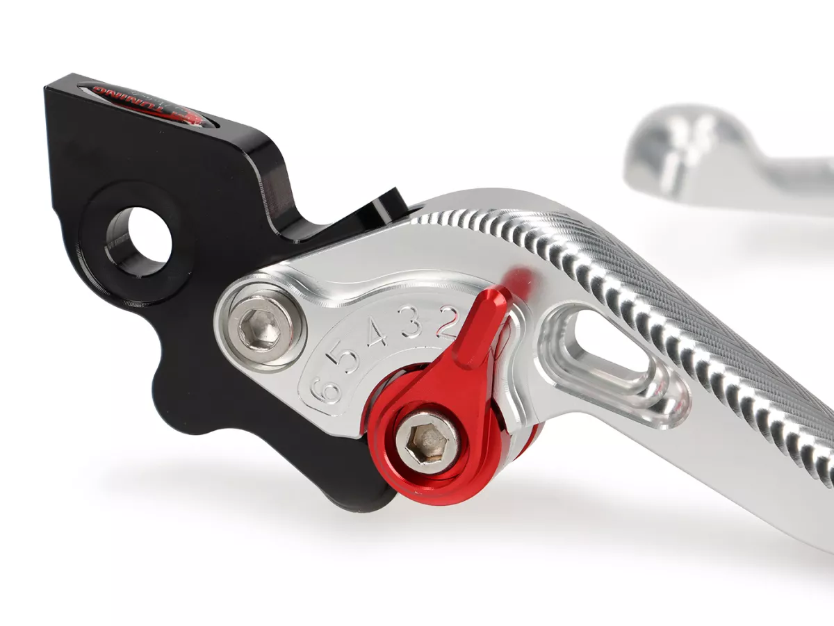 Maneta de freno + maneta de embrague (juego) - AJUSTABLE, PM TUNING Sport- Vespa PX (a partir de 1998) - Plata