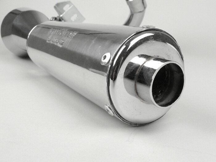 Uitlaat -PERFORMANCE LH reservewiel versie- Vespa PX80, PX125, PX150 - 166cc, 177cc - roestvrij staal