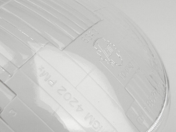 Lente de faro -SIEM Ø=115/120mm (cristal/exterior)- Vespa SS50 (V5SS1T), 50SR (V5SS2T), SS90 (V9SS1T), 90 Racer (V9SS2T), PV125 (VMA1T, VMA2T), ET3 VMB1T), Super (VNC1T/VBC1T)
