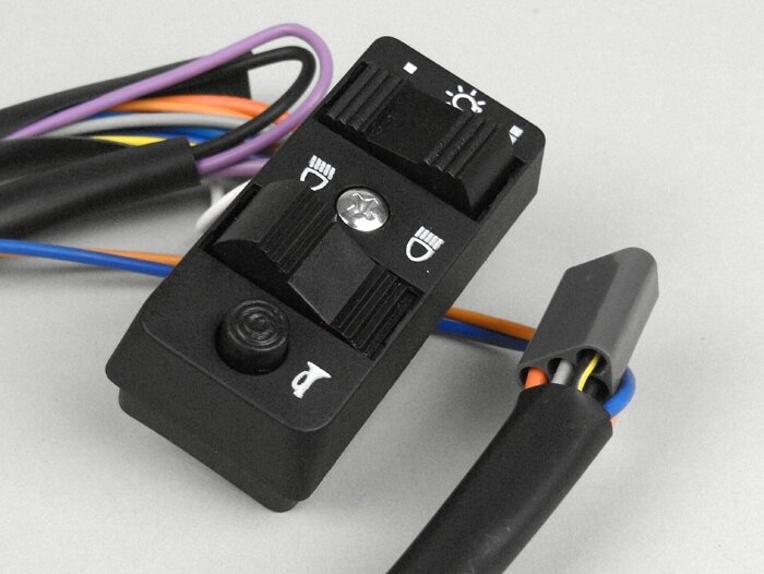 Interruptor de luces -GRABOR- Vespa PX Lusso/Arcobaleno (1984-1998) - 7 cables (CA, modelos sin batería, contacto normalmente cerrado)