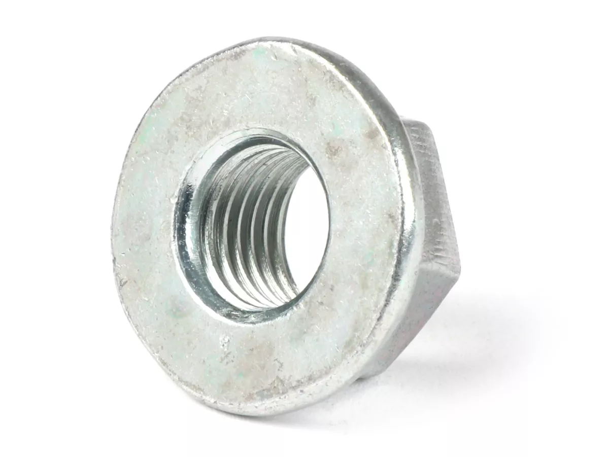 Nut self-locking (crush type) with flange -similar to DIN 6923- M12 x 1.50 - used as clutch nut for clutch Vespa Cosa2, BGM PRO Superstrong Largeframe