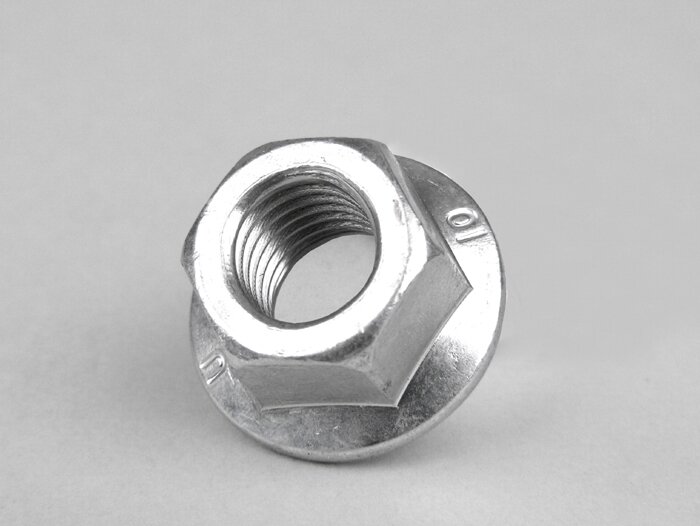 Nut self-locking (crush type) with flange -similar to DIN 6923- M12 x 1.50 - used as clutch nut for clutch Vespa Cosa2, BGM PRO Superstrong Largeframe