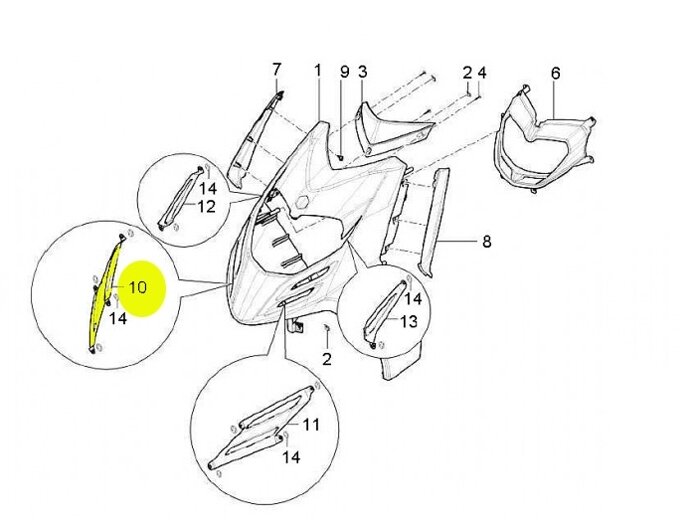 Cover for lower legshield louvre rhs -PIAGGIO- New Typhoon (2010-) (LBMC501, LBMM701, ZAPM501)