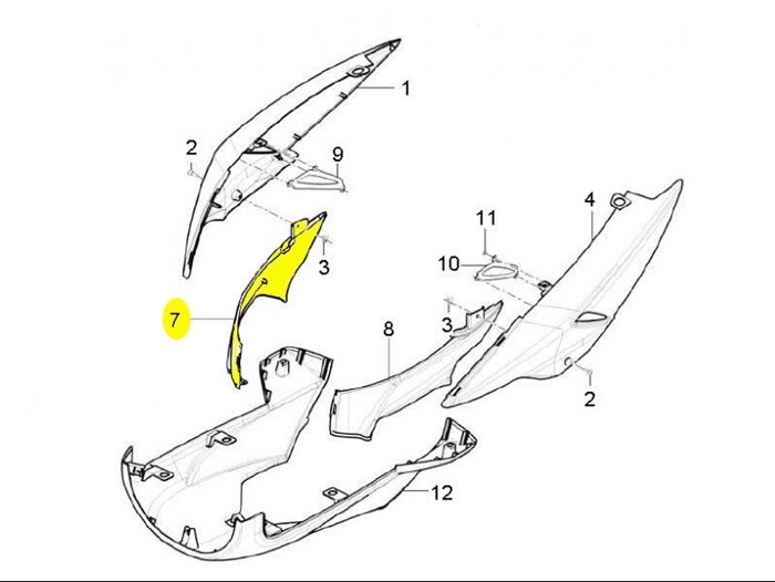 Center side panel rhs-PIAGGIO- New Typhoon (since 2010) (LBMC501, LBMM701, ZAPM501), Aprilia Sport City One (ZD4SB, ZD4SG)