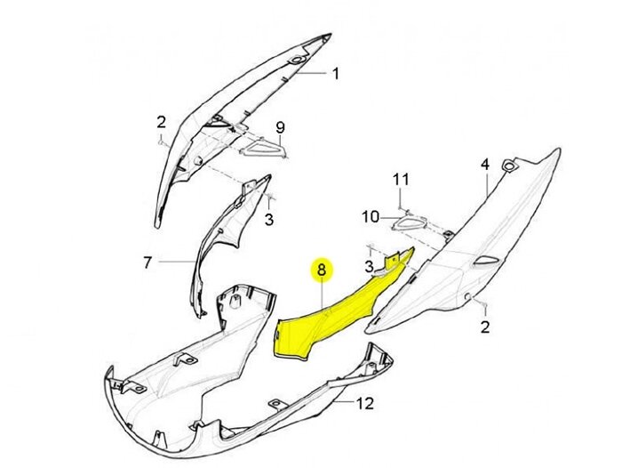 Center side panel lhs -PIAGGIO- New Typhoon (since 2010) (LBMC501, LBMM701, ZAPM501), Aprilia Sport City One (ZD4SB, ZD4SG)