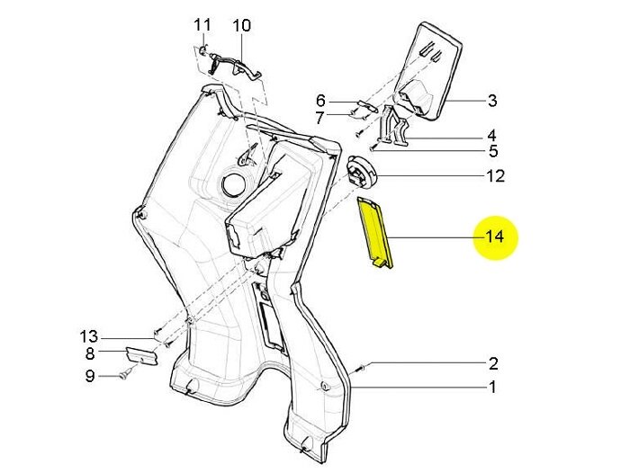 Tutup panel bagian dalam -PIAGGIO- TPH baru (mulai tahun 2010) (LBMC501, LBMM701, ZAPM501), Aprilia Sport City One (ZD4SB, ZD4SG)