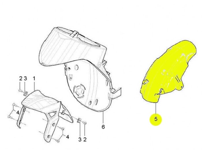 Achterspatbord -PIAGGIO- Piaggio TPH 125 (LBMM70100), Piaggio TPH 50 (LBMC50100, LBMC50101), Aprilia SR Motard 50 (LBMC50200, LBMC50201)
