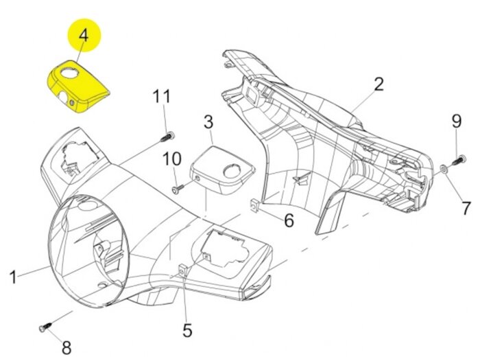 Brake master cylinder cover, rhs -PIAGGIO, unpainted- Vespa GT L 125 (ZAPM31101), Vespa GTS 125 (ZAPM31300), Vespa GTS 250 (ZAPM45100, ZAPM45101), Vespa GTS 300 (ZAPM45200, ZAPM45202), Vespa GTS Super 125 (ZAPM45300, ZAPM45301), Vespa GTS Super 300 (ZAPM4