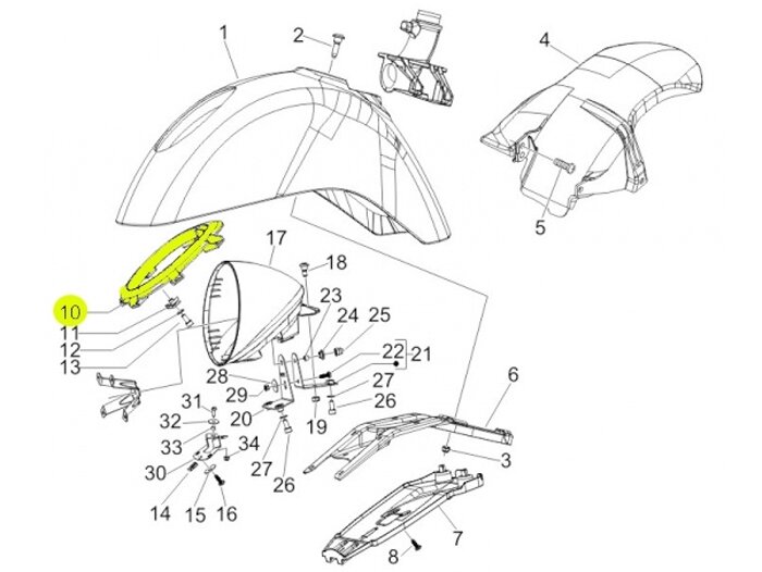 Monteringsram strålkastare -PIAGGIO- Vespa GT 250 (ZAPM45102), Vespa GTV 125 (ZAPM31301), Vespa GTV 250 (ZAPM45102), Vespa GTV 300 (ZAPM45201, ZAPMA3302), Vespa GTV HPE 300 (ZAPMA3602, ZAPMA362, ZAPMD3102)