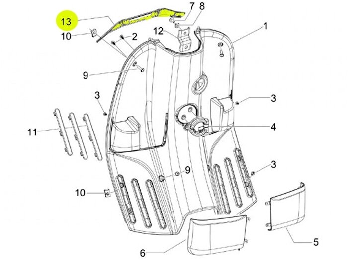 Beugel voor beenschild binnenbekleding boven -PIAGGIO- Vespa S (ZAPC38, ZAPM44, ZAPM68)