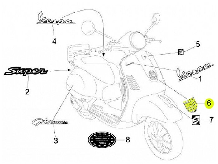 Ailettes grille descente de klaxon -PIAGGIO- Vespa GTS 125-300 ie Super (ZAPM45)