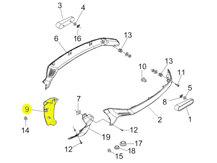 Spoiler terminal -PIAGGIO- Vespa LX (ZAPC38, ZAPM44,ZAPM68), Vespa LXV (ZAPC38, ZAPM44, ZAPM68), Vespa S (ZAPC38, ZAPM44, ZAPM68) - rhs