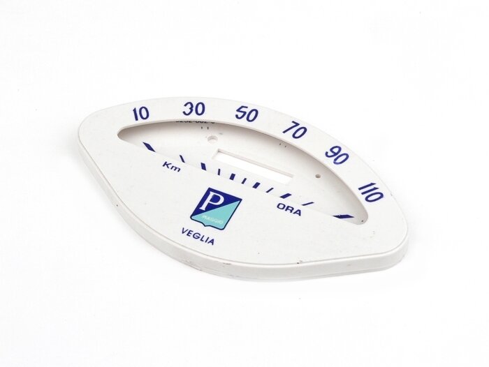 Speedo face -PIAGGIO shell-shape- Vespa VBA, VBB, GL150 (VLA1T), GT125 (VNL2T), GTR125 (VNL2T), Sprint - blue, 110km/h