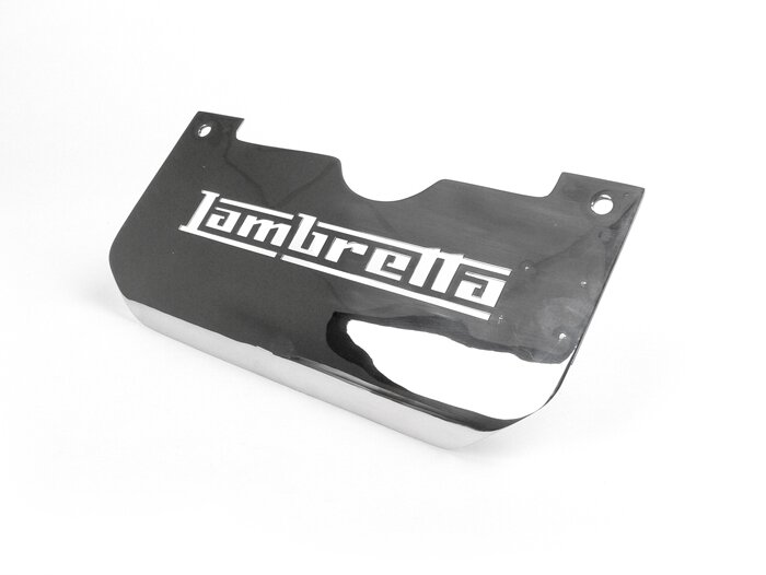 Spatplaat hoofdstandaard -LAMBRETTA met opschrift- LI (serie 3), LIS, SX, TV (serie 3), DL, GP - roestvrij staal