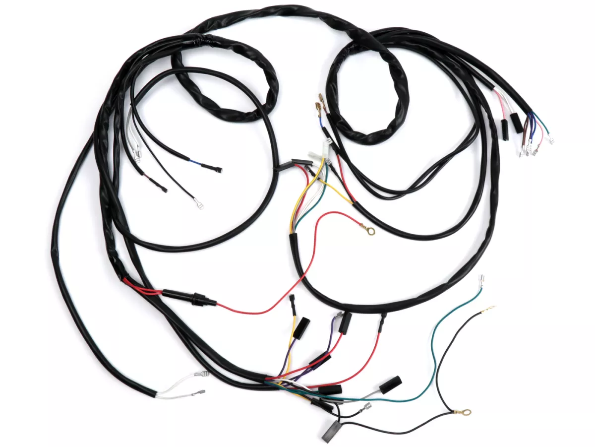 Juego de cables -BGM ORIGINAL- Vespa PX antigua (Alemana), 1982-1984, encendido electrónico 12V, con regulador de tensión, con batería, placa base de encendido con 7 cables