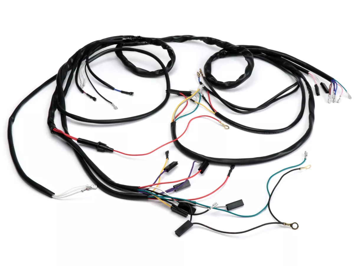 Juego de cables -BGM ORIGINAL- Vespa PX antigua (Alemana), 1982-1984, encendido electrónico 12V, con regulador de tensión, con batería, placa base de encendido con 7 cables