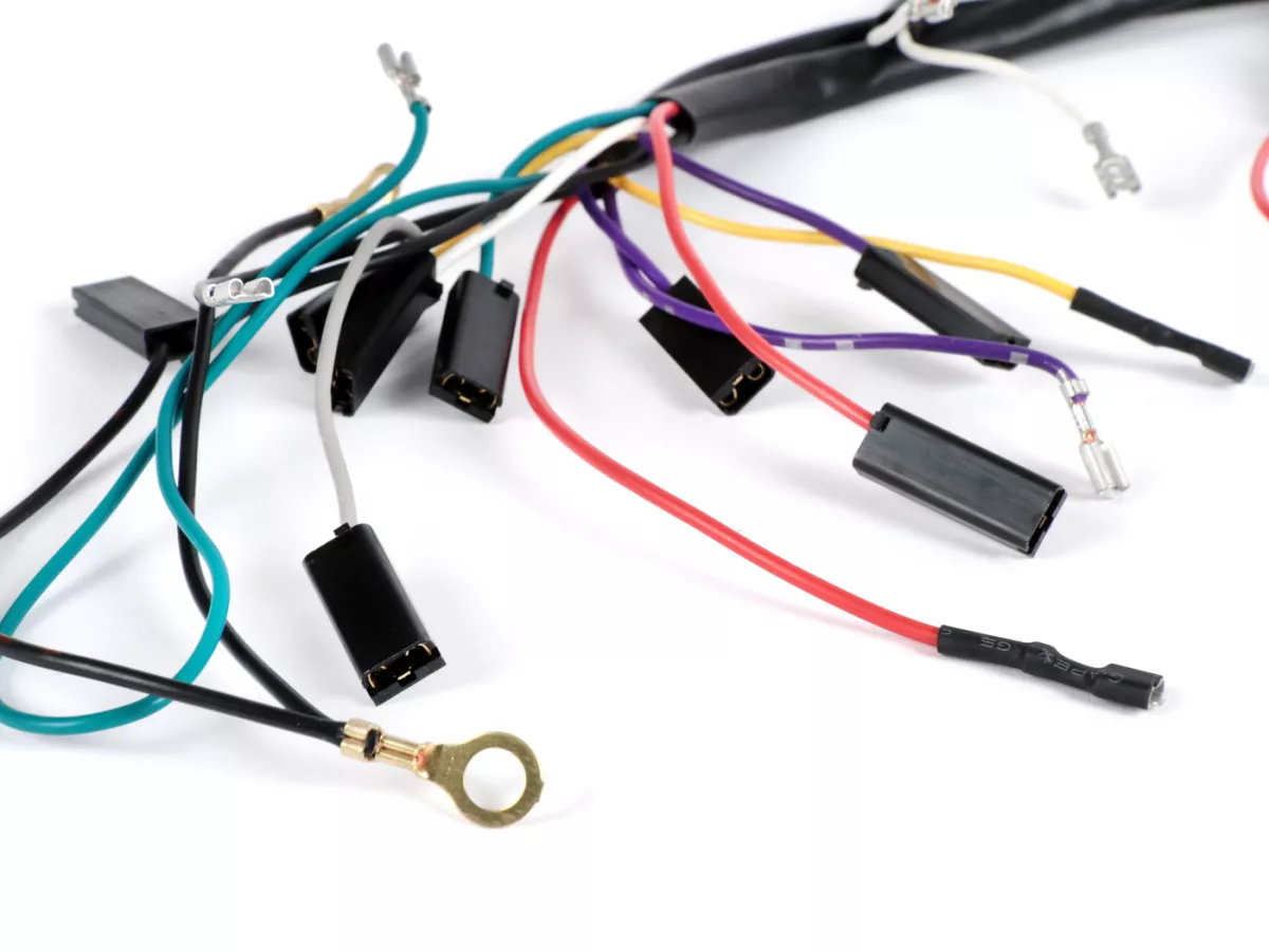 Juego de cables -BGM ORIGINAL- Vespa PX antigua (Alemana), 1982-1984, encendido electrónico 12V, con regulador de tensión, con batería, placa base de encendido con 7 cables