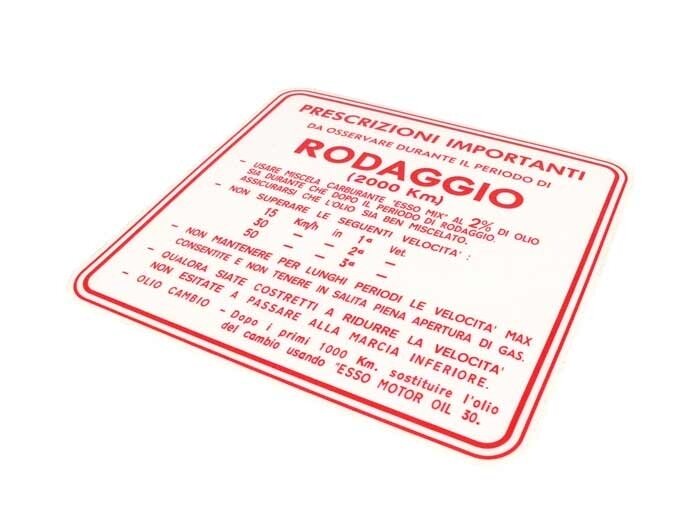 Istruzioni per il rodaggio -QUALITÀ OEM- Vespa italiana a 3 velocità, rapporto di miscelazione 2% - Rosso