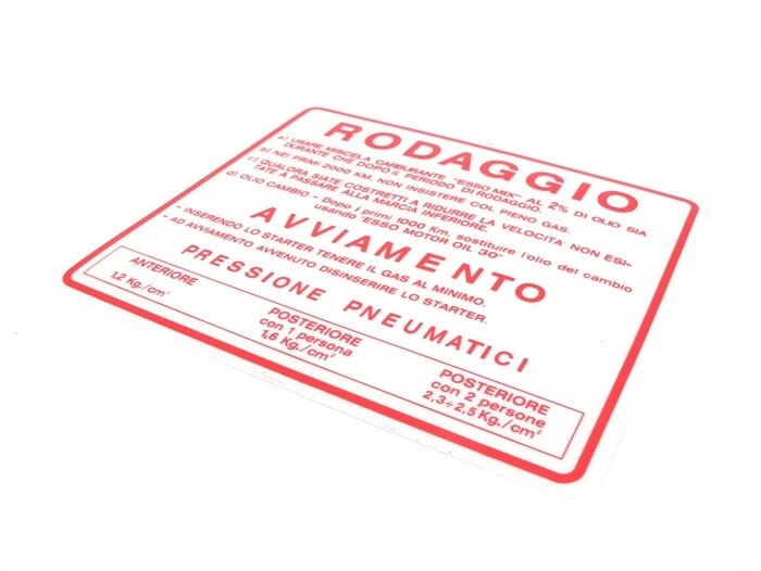 Running in sticker -OEM QUALITY- Vespa, Italian, mix ratio 2% - red