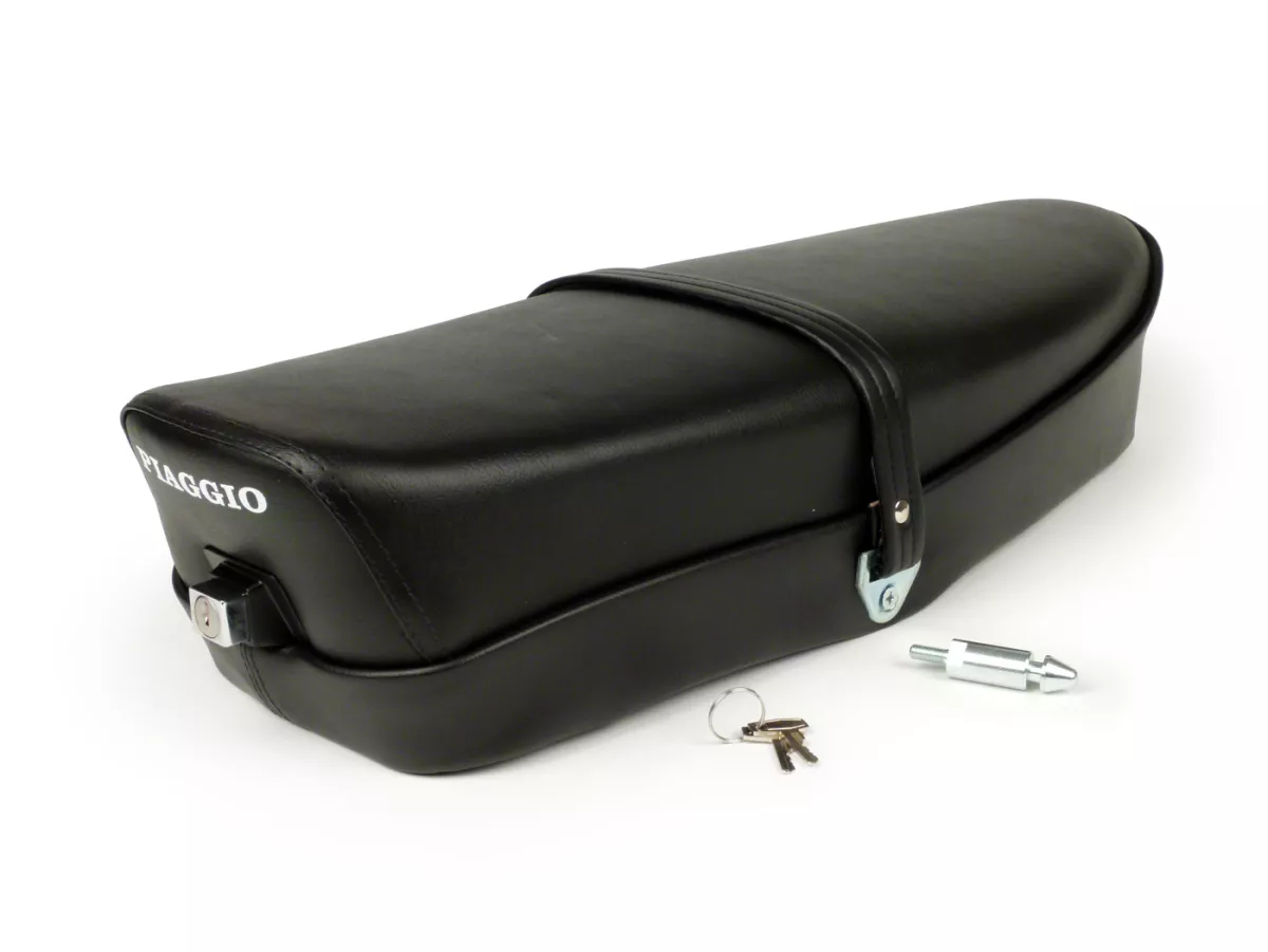 Seat -OEM QUALITY- Vespa ET3 - with lock - with Piaggio logo - black - fits also V50, 50N, V90, PV125