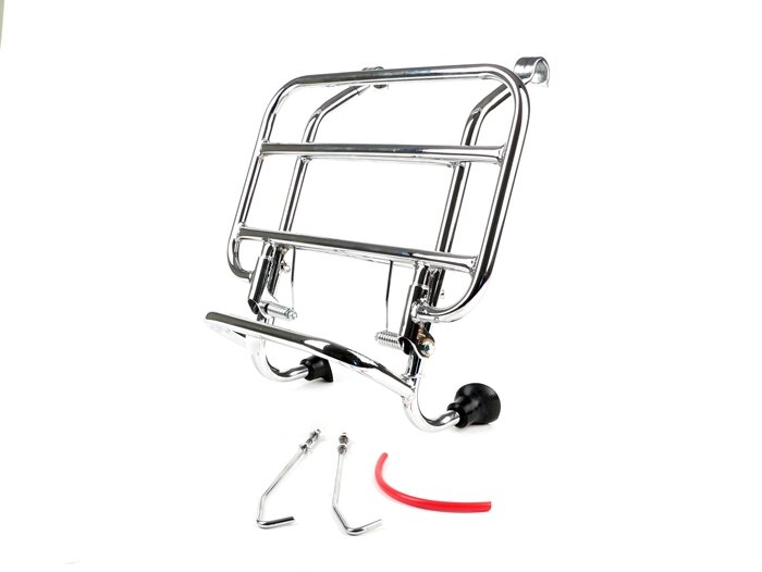 Front rack, fold down -SKY- Vespa Smallframe V50, PV125, ET3,  Vespa Largeframe Rally180, Vespa Rally200, Sprint150, TS125, GT125, GTR125, Vespa PX80, PX125, PX150, PX200 - chrome