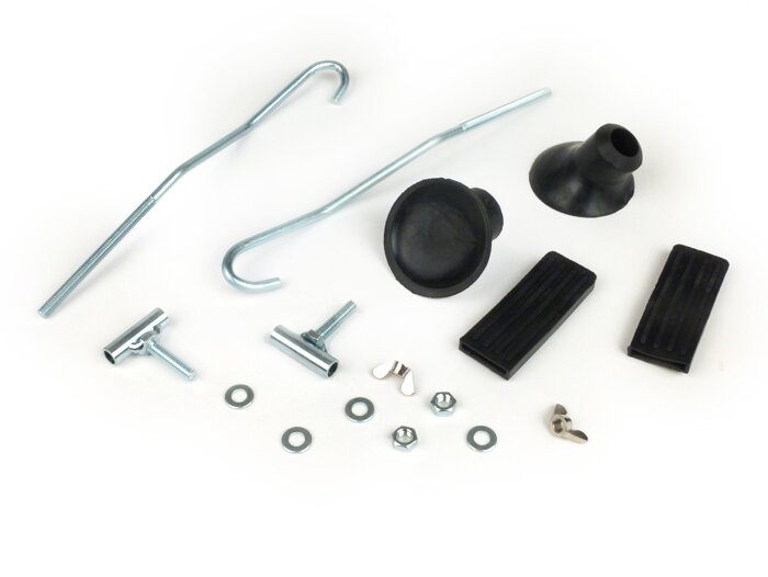 Repair set for rack foldable front -MOTO NOSTRA- Vespa Smallframe V50, PV125, ET3, Vespa Largeframe Rally180, Rally200, Sprint150, TS125, GT125, GTR125 - silver