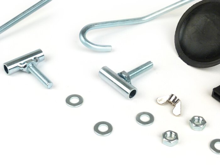 Repair set for rack foldable front -MOTO NOSTRA- Vespa Smallframe V50, PV125, ET3, Vespa Largeframe Rally180, Rally200, Sprint150, TS125, GT125, GTR125 - silver