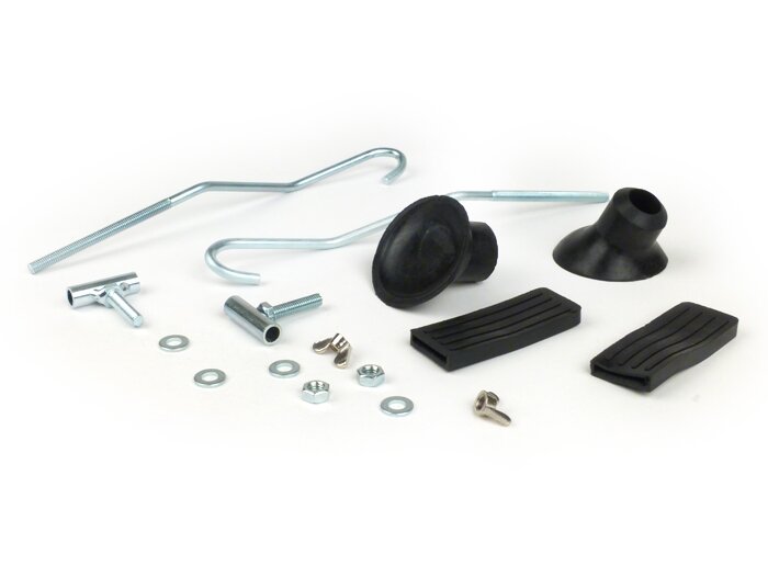 Repair set for rack foldable front -MOTO NOSTRA- Vespa Smallframe V50, PV125, ET3, Vespa Largeframe Rally180, Rally200, Sprint150, TS125, GT125, GTR125 - silver